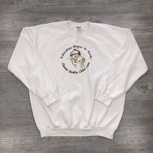 Vintage Education Begins At Birth Sweatshirt Mens Large Pullover Crew In White